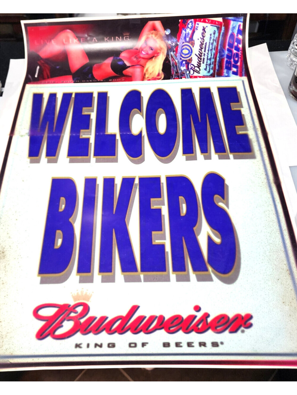 Vintage Budweiser Welcome Bikers Beer Poster Live Like A King Sign Bar Decor